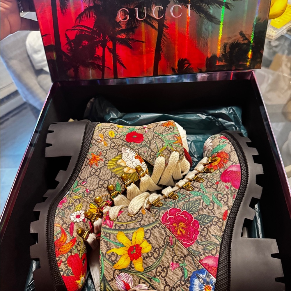 Gucci Women's Floral Ankle Boots - Multicolor
